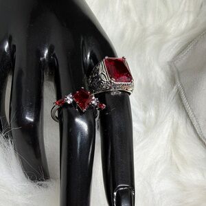 Couples Gothic Red Gemstone Ring Set